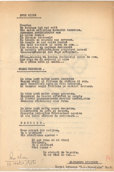 M-1076-1130-56 - 55 de Poezii în manuscris dactilografiat. ALEXANDRU MIRCESCU